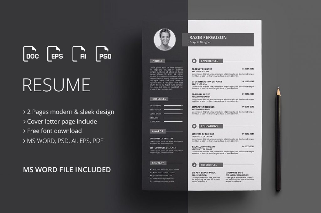 21 Handsomely Created (Dark) PSD Resume Templates