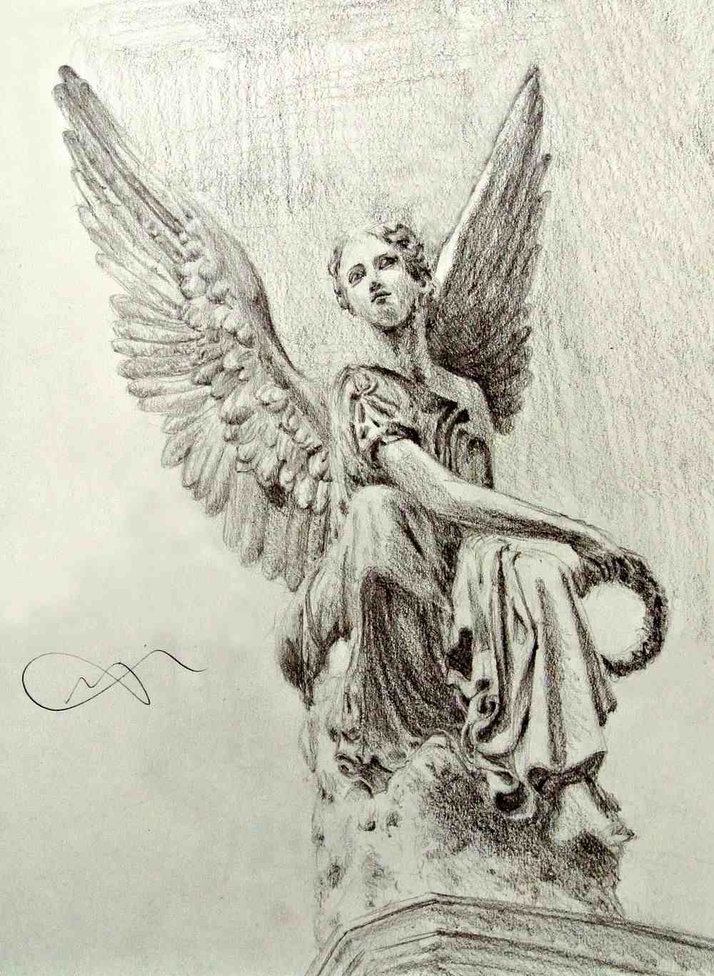 realistic guardian angel drawing