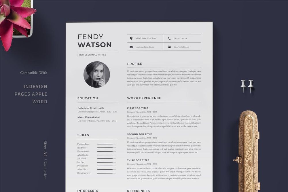 minimalist resume template indesign